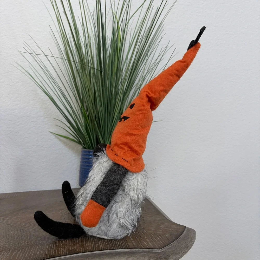 Halloween Pumpkin Gnome Bat Topper Plush Shelf Sitter Plush Decor Orange Grey